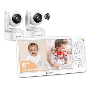 6″ Baby Monitor with 2 Cameras 4000mAh Battery Upgrade Split Screen Video Baby Monitor No WiFi Remote Pan-Tilt-Zoom Auto-Night Vision 150 Languages ECO Mode 2-Way Talk 1000FT (Ideal Condition)