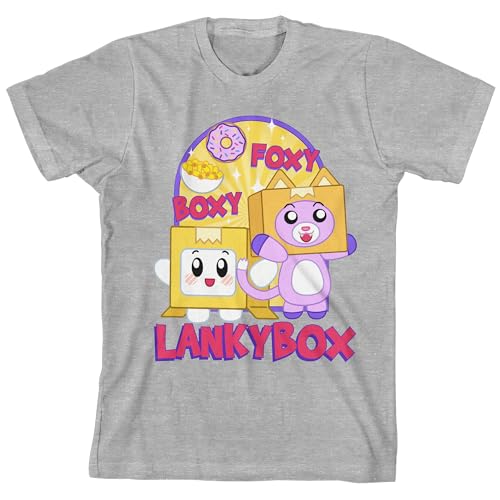 Bioworld LankyBox Boxy & Foxy Crew Neck Short Sleeve Athletic Heather Boy's T-Shirt
