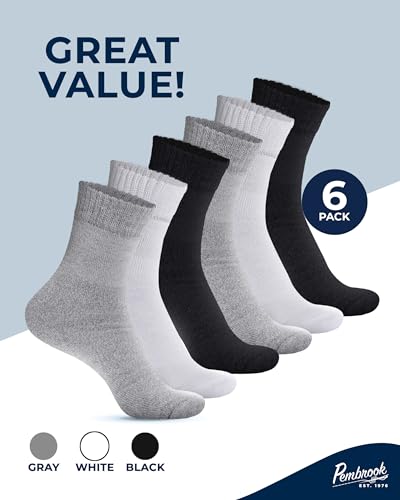Image of Pembrook Bamboo Viscose Diabetic Socks for Women & Men - 6 Pairs Ankle Socks for Swollen Feet | Neuropathy Socks