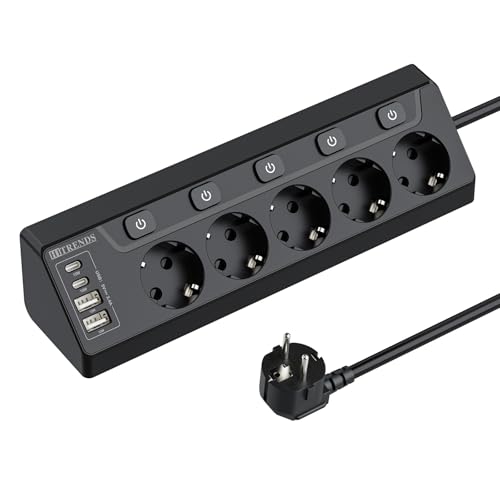 Regleta de Enchufes de Esquina con USB 5 con Interruptor Múltiples con 2 y Type-C Protección contra