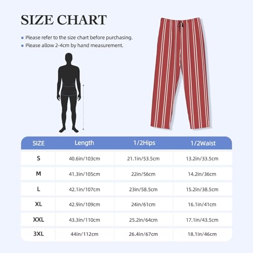 Mens Pajama Pants - Stripes Red White Print Soft Sleep Lounge Pants For Men, Casual Pj Bottoms With Pockets3