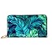 Produktbild JHGFG Mode Handtasche Reißverschluss Brieftasche Türkisgrün Tropische Blätter Nahtlose Grafik Telefon Clutch Geldbörse Abendkupplung Blocking Leder Brieftasche Multi Card