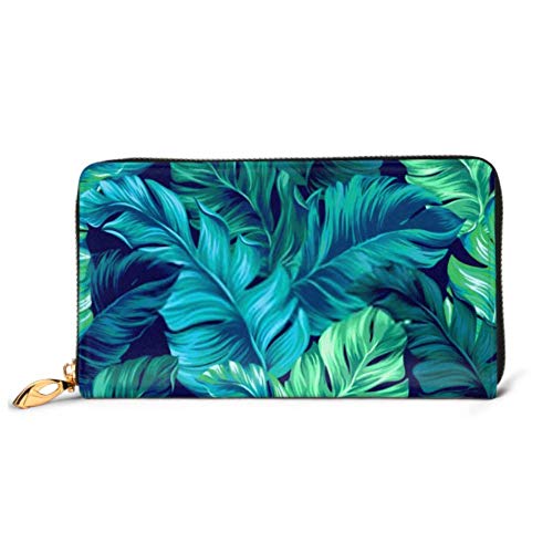 Preisvergleich Produktbild JHGFG Mode Handtasche Reißverschluss Brieftasche Türkisgrün Tropische Blätter Nahtlose Grafik Telefon Clutch Geldbörse Abendkupplung Blocking Leder Brieftasche Multi Card