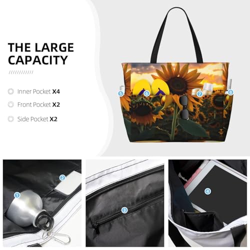 Farm Sunflower Large Capacity Beach Travel Bag, Foldable Beach Bag with Zipper, Great for Grocery Bag Pool Gym Travel Shopping3