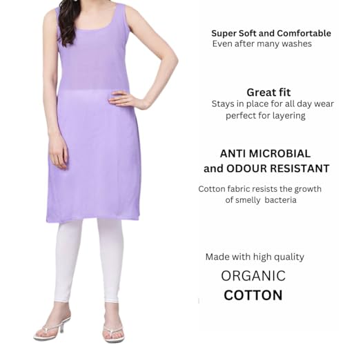 Image of Women's Sleeveless Cotton Inner Slip Dress Round Neck Soft Comfortable Fit Full Length Camisole Innerwear Summer top Undergarment for Girls