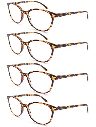 MODFANS 4-Pack Reading Glasses Fashion Printed for Men Women,Readers Glasses Round Frame Comfort Spring Hinges,Eyeglasses(4 Leopard) - Image 2