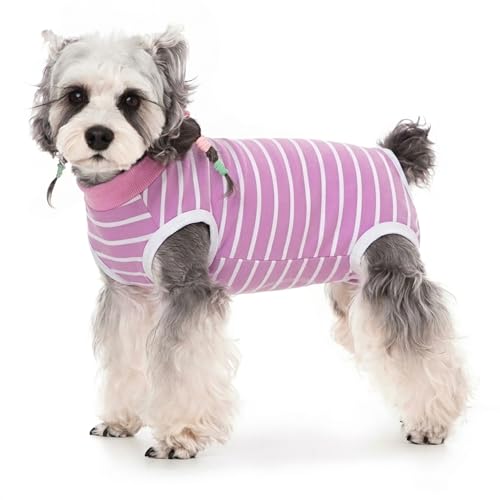 Image of Dog Surgery Recovery Suits, Sleeveless Dog Recovery Suit Female, E-Collar & Cone Alternative Surgical Suit for Small and Medium Dogs After Surgery, Striped Dog Onesie Pajamas