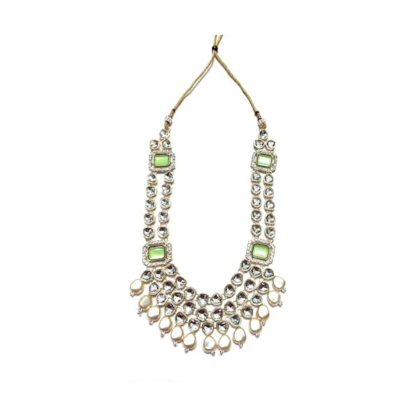 SHARVARI IMITATION JEWELLERY heavy kundan two layer necklace set with earings - Image 4