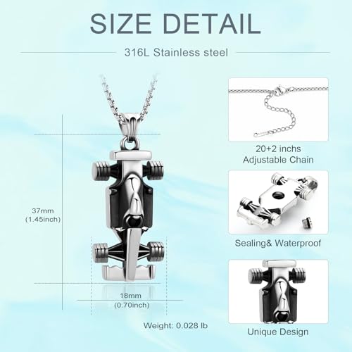 Race Car Urn Necklace for Ashes for Men Adults Stainless Steel Motor Racing Car Cremation Jewelry Urn Pendant Ashes Holder Keepsake Memorial Urn Locket2