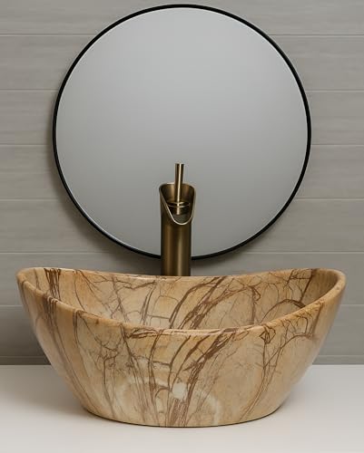 SEA SHORE Imported Premium Designer Ceramic Table Top Wash Basin – Over Counter Vessel Sink with Slim Rim for Bathroom (16 x 12 x 5.5 Inch, Brown)