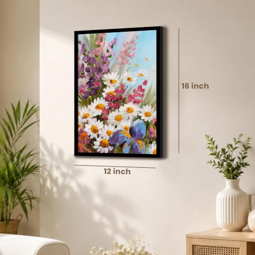 Image of PAINTINGMANTRA White Sunflowers Floral Framed Wall Art Painting for wall decoration, Multicolour MultiFlowers Poster with frame for living room, bedroom, Home and Office, 13x18 Inch