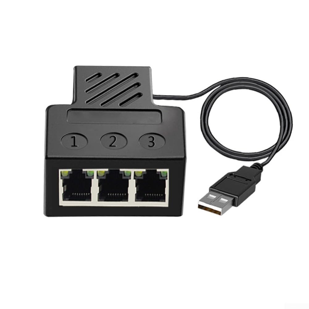1 to 3 Ethernet Splitter Adapter, RJ45 Network Cable Splitter for Telephone, Fax Machine and Modem, 0.8m Cable, Black