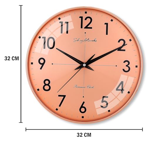 Image of Sehaz Artworks Wall Clock for Living Room Stylish | Wall Watch for Living Room Stylish | Traditional Wall Clock for Hall Big Size | Metal Dial - Copper 32x32 CM