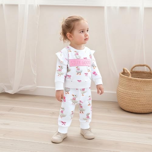 Toddler Baby Girl Fall Winter Clothes Silly Goose Long Sleeve Sweatshirt Tops Pants 2Pcs Set Farm Goose Outfit2