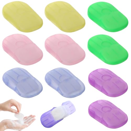 CEJAS Pack de 10 Cajas (200 Hojas) de Jabón de Papel – Mini Jabón Desechable Portátil – Ideal para Viajes, Camping y Senderismo – Higiene y Limpieza