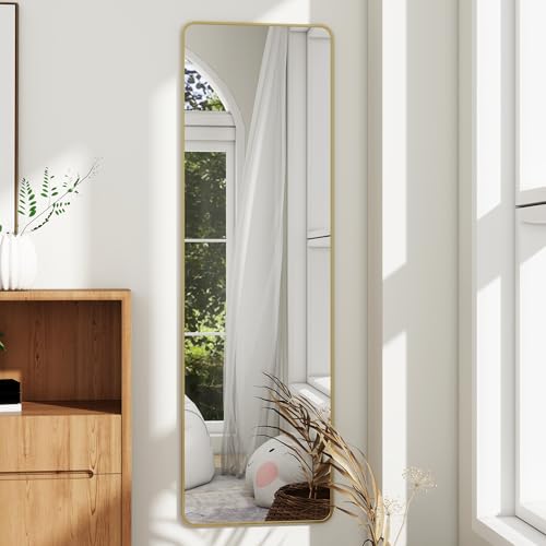 Door Mirror, Over The Door Full Length Mirror, 14x 48 Door Hanging or Wall Mirrors, Full Body Mirrors, Rounded Corner, Gold