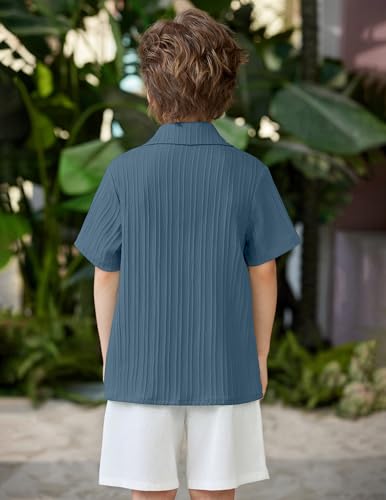 Image of Arshiner Boys Casual Short Sleeve Button Down Shirt Fashion Textured Summer Beach Shirt 3-13 Years Old