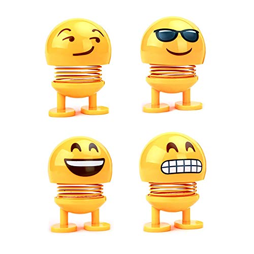 かわいい絵文字のバネ ボブルヘッド人形 4個パック 面白いスマイリーフェイス バウンストイ 車のインテリアアクセサリー 装飾 ホームオーナメント パーティー記念品 ノベルティ 顔文字 揺れるヘッドダンストーイ (クール)