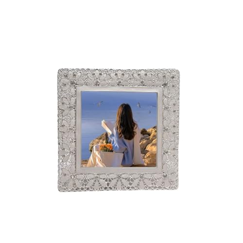 Homxi Cornici Foto 10.16 x 10.16,Metallo,Orizzontale e Verticale,Tavolo,con Fiori,Quadri con Cornici Moderni,Bianco Argento