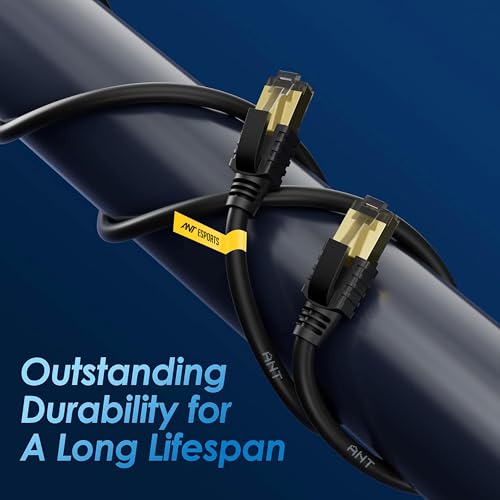 Image of Ant Esports AEC7105 Gold Plated Cat7 Ethernet Cable High Speed 10Gbps 600MHz Ethernet Cord LAN Cable with RJ45, Weatherproof Internet Network Patch Cord for Gaming, PS, Xbox, Modem, Router 5M Black