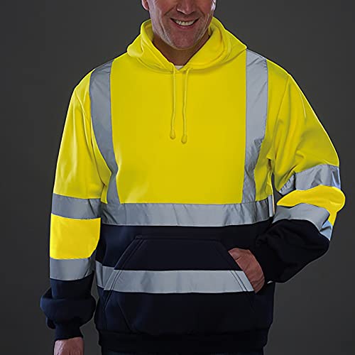 Class 3 High Visibility Safety Sweatshirt for Mens, Reflective Hoodie for Construction and Work Pullovers with Pocket2