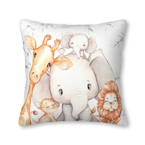 Africa Safari Animals Kids Pillow Nursery Decoration Velvet Throw Pillow Covers Sofa Pillowcase Car Square Throw Pillowcases Home Decoration 10x10Inch, Style 3, WXB6666