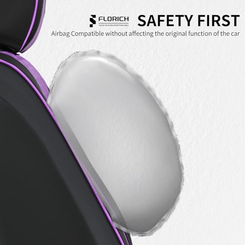 Image of FLORICH Seat Covers for Cars Purple Leather Car Seat Covers Front Pair Breathable Automotive Car Seat Cover Non-Slip Easy Installation Comfortable Universal Fit for Most Car Truck SUV, Black&Purple