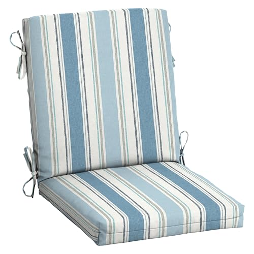 Image of Arden Outdoor Midback Chair Cushion, 18 x 16.5, Rain-Proof, Fade Resistant French Blue Linen Stripe