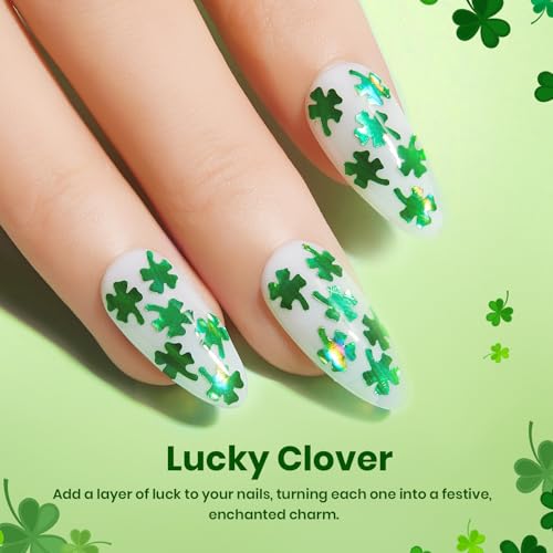 Image of Beetles Shamrock Gel Top Coat, Clover Glitter Top Coat Gel Nail Polish with Four-Leaf Clover Sequins Overlay No Wipe Shine Finish Long Lasting Soak Off U v Lamp Nail Art Design Manicure Diy at Home
