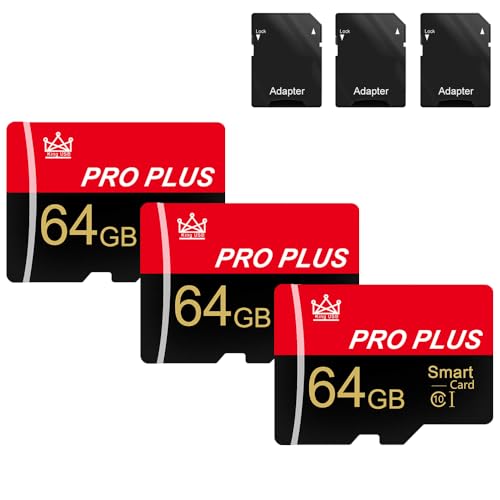 Lot de 3 Cartes mémoire 64 Go avec Adaptateur, Carte mémoire Haute Vitesse, UHS-I C10 A1, Carte mémoire TF pour Tablette/téléphone Portable/Appareil...
