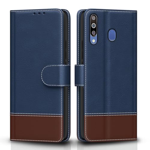 Image of Amazon Basics Flip Cover for Samsung Galaxy M30 | Wallet Style & Stand | Dual-Tone PU Leather Finish | Magnetic Flip Case (Blue & Brown)