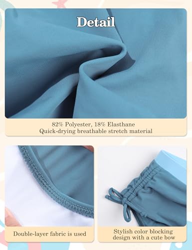 Image of Gaupafmb Girls Bikini 3PCS Swim Sets Color Block Crop Top Briefs with Shorts for 7-16 Years