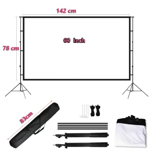 Pantalla de proyector grande para exteriores con soporte, pantalla de video portátil con bolsa de transporte 100" 150" plegable para cine en casa y jardín (60 pulgadas) miniatura 7