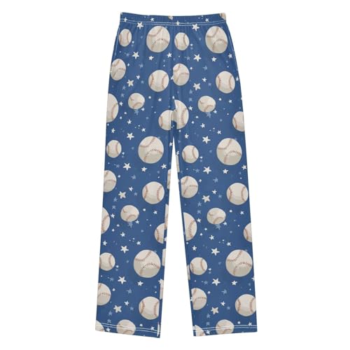Baseballs Stars Blue Pajama Pants Soft Lounge Sleepwear PJ Bottoms with Elastic Waist Ages 6-14 Years