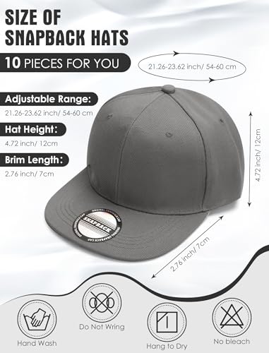 Image of 10 Pack Blank Snapback Hats for Men Flat Brim Hats Baseball Caps Bulk