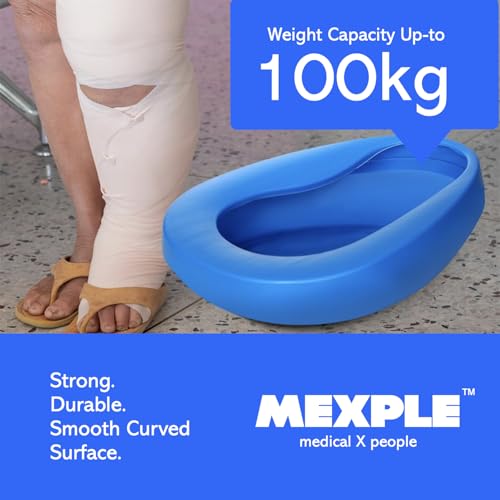 Image of MEXPLE SpaceX1 Bedpan for Elderly Men & Women | Durable & Heavy Duty PP Material | Nonstick Surface & Easy to Clean | For Hospital, Home Bedridden Adult Patient - Blue (1000ML)