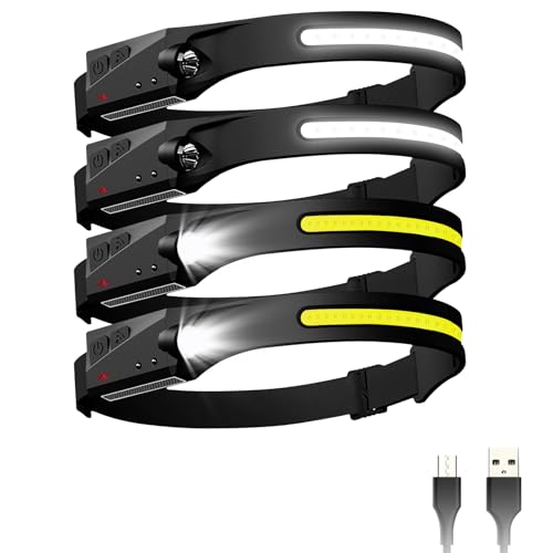 Bud K Headlamp Rechargeable 4Pack, 6 Mode Headlamps for Adults 1200Lumens LED Headlamp,230°COB Wide Beam Headlight Bright Headlamps Flashlight for Camping Accessories Gear, Hiking,Running