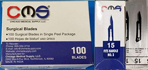 Chicago Medical 15 Surgical Podiatry Medical Blades Scalpels Knives Stainless Steel 100/BX Sterile CMS #15 for No 3 Handle