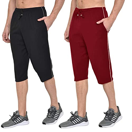 Image of Men's Regular Fit Cotton Three by Fourth, 3 /4th, Man Capri, Capris, Three Quarter, Capri for Men, Printed, Sports Running, Three Quarte, Casual Lounge Short, Nightwear Sleep Shorts, Pack of 2