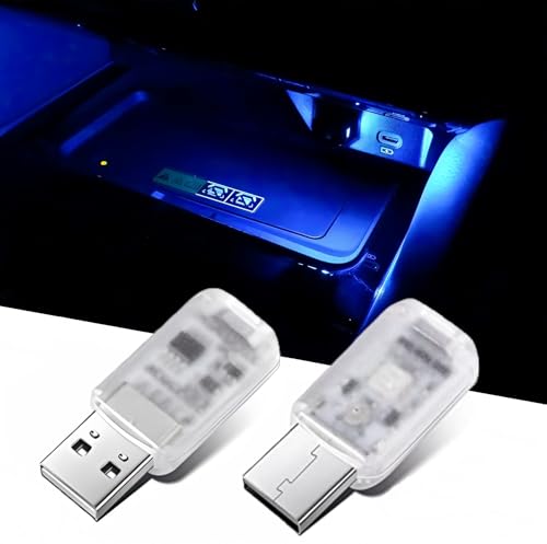 joonnair 2 mini Eclairage intérieur de voiture USB, sept couleurs, Lumières Intérieure de Voiture USB, Veilleuse, Lampe d'intérieur de Voiture USB à Brancher pour Lecture, Sommeil