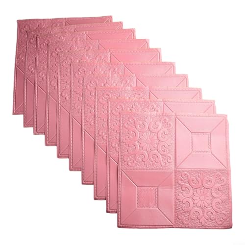 Sumsoctober Paneles de pared de espuma suave 3D Auto Pegado Patrón de ladrillo Decoración 10 Pack (rosa)
