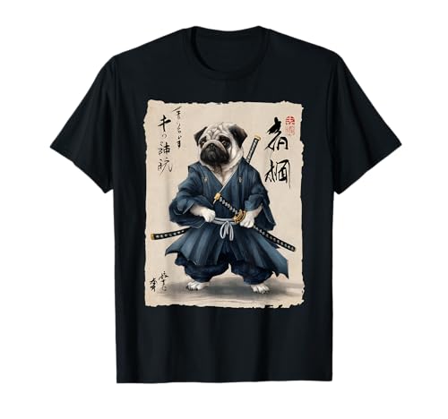 Samurai Pug Japanese Anime Dog Pug Lover Funny for Men Women T-Shirt