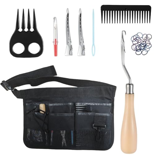 Juego de manualidades para trenzar caballos con cinturón extraíble, incluye gancho para alfombras, cepillo, cortador de hilo, peine para ratonetas, pinzas para el pelo y bandas elásticas para caballos