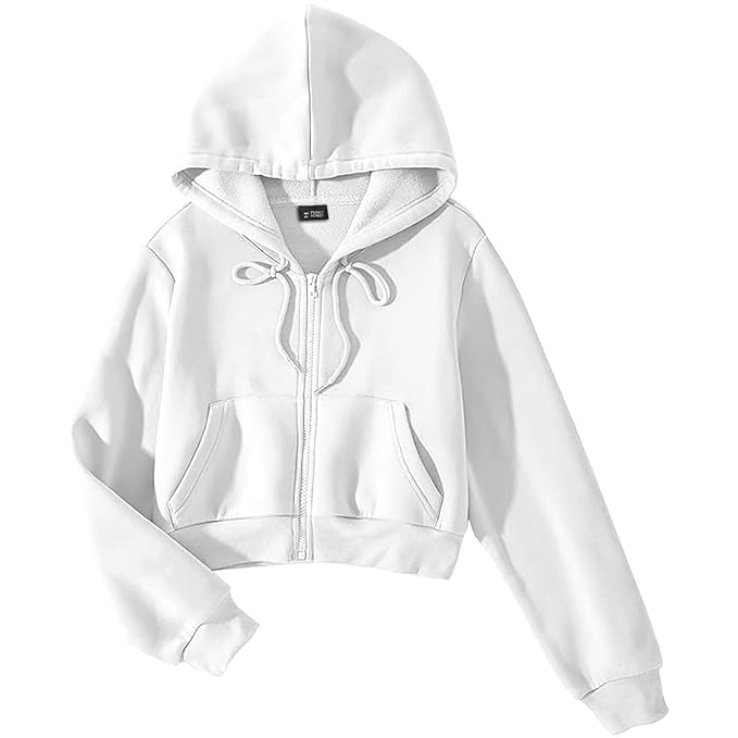 lll fashion Solid Crop Zipper Hoodie | Hooded Jacket with Long Sleeves & Pocket Winter Wear for Women's (in, Alpha, M, Regular, White)-picture-27