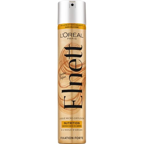 L'Oréal Paris - Laque Fixation Forte - Tenue Longue Durée 48H Indétectable - Pour Cheveux Secs et Abîmés - Enrichi en Huile d'Argan - Elnett Satin - 300 ml