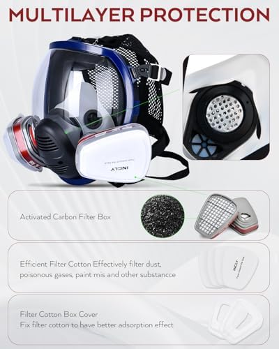 INCLY Full Face Dust Mask, Safe Face Masks Cover Reusable for Against Smoke, Dust, Chemical, Paint, Sanding, Welding, Vapors, Logging