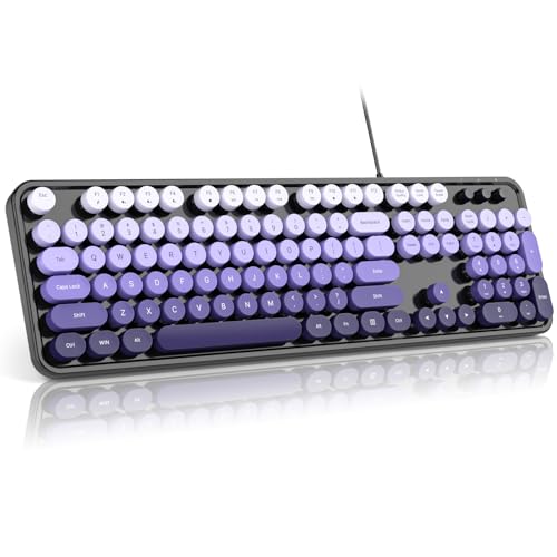 Image of MOFII Computer Keyboard Wired,Round Key Retro Typewriter Keyboard Full Size