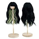 MUZIWIG 1/6 BJD SD Doll Wig for Women Girls, Long Curly Black&Light Green Wig for 1/6 BJD Doll Making Hair Heat Resistant Synthetic Doll Wig for HC 4-5 Inch 10-12cm Doll Wig