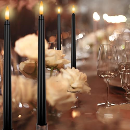 AUGSUN Bougies LED Noires avec Télécommande, 6 Pcs Bougies sans Flamme avec Supports et Flamme Vacillante Réaliste, Fonctionnant à Piles (Non Incluses) pour Décoration Halloween Anniversaire Mariage