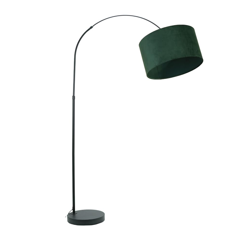 ValueLights | Black Metal Arched Stem Curved Arm Floor Lamp with Forest Green Velvet Shade for Living Room Lounge | Floor Lamps, Home Décor & Improvement Essential | Included LED Bulb